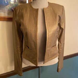 Spiegel Gold Leather Tailored Laser Cut Design Open Suit Jacket Lined Sz 4 NWT